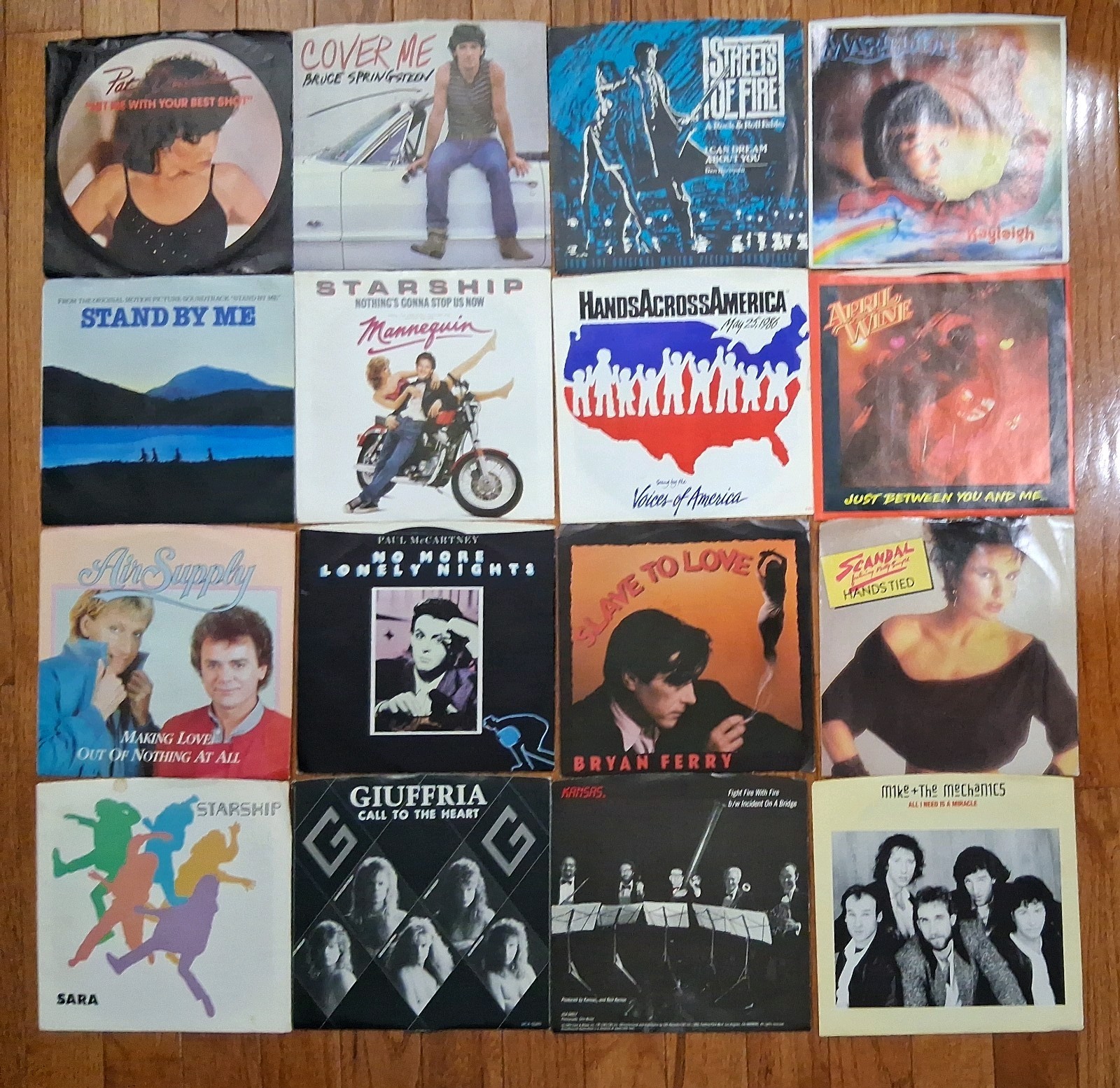 Lot of 16 Vintage 80s 45 RPM Vinyl Records w/ Picture Sleeves Rock 1 Blue Vinyl