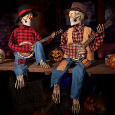 Halloween Animatronics Banjo Skeletons Duo Decorations Animated Skull w/ Sound picture