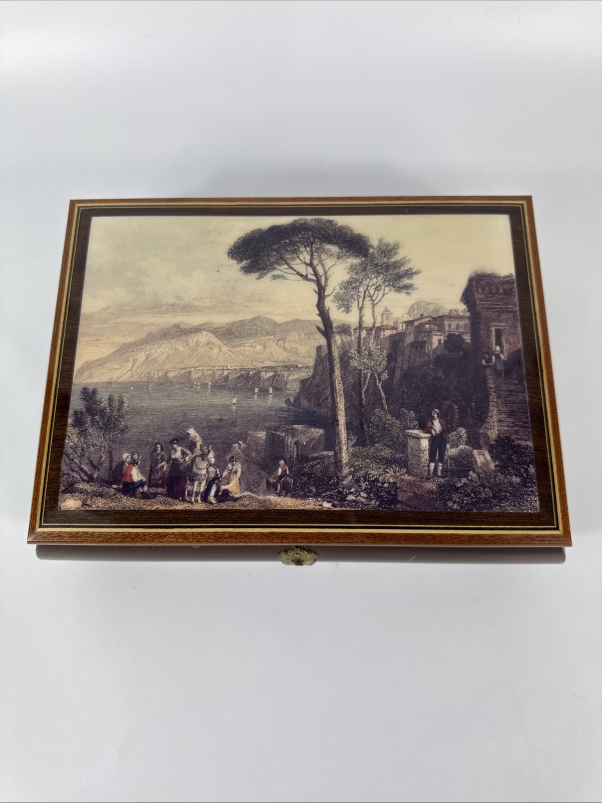 Vintage Italian Musical Jewelry Box Wood Inlay Torna a Surriento Made In Italy
