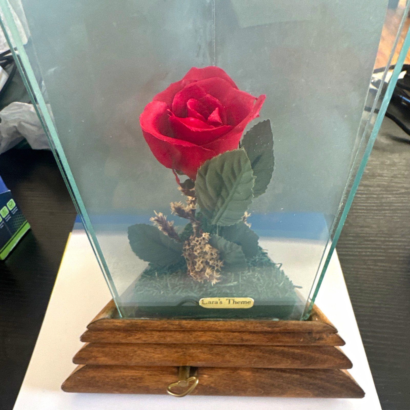 Vintage Lifesake Flower Real Rose Music Box Plays Lara’s Theme