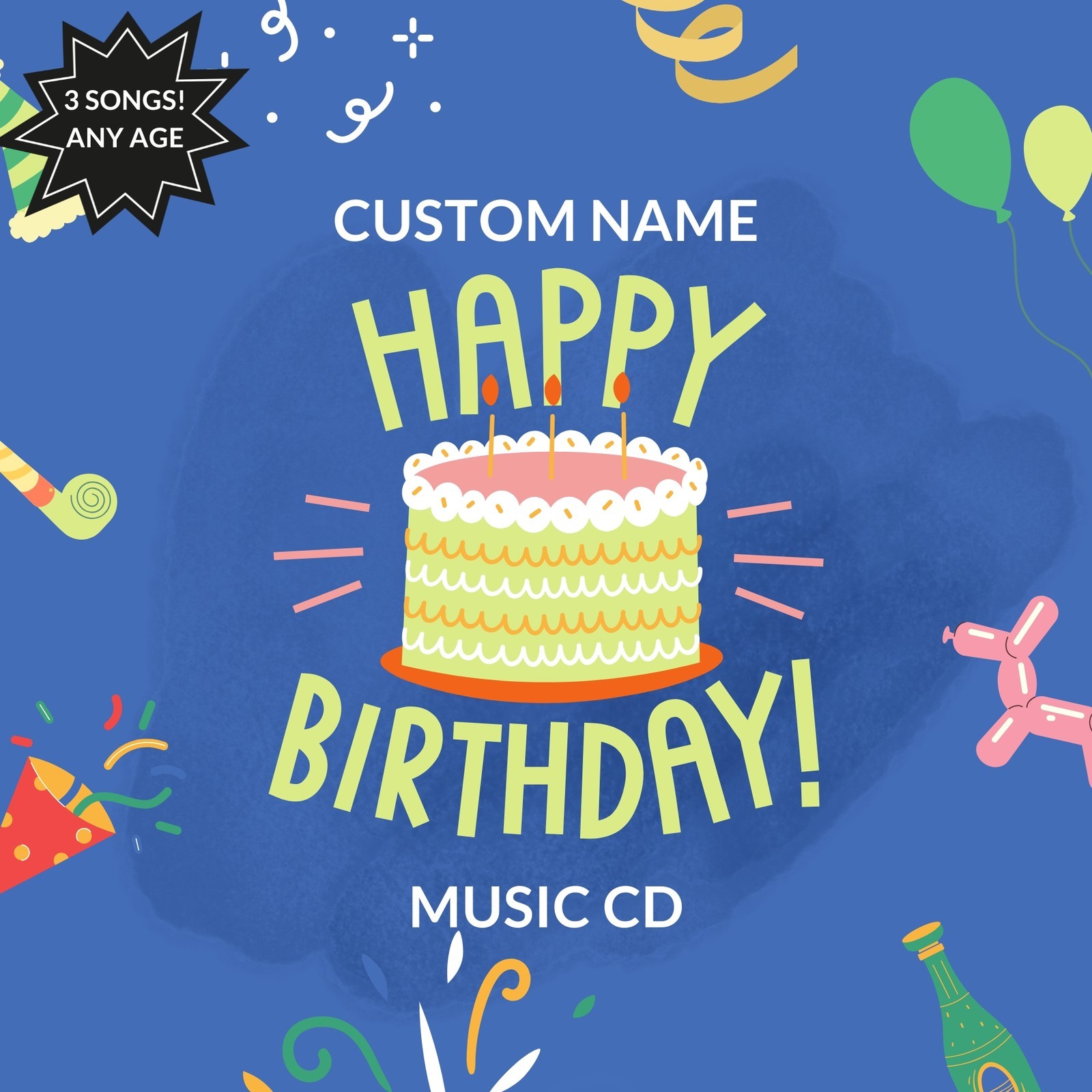 Personalised Happy Birthday Song CD Custom Name Original 3 Songs Any Style Gift
