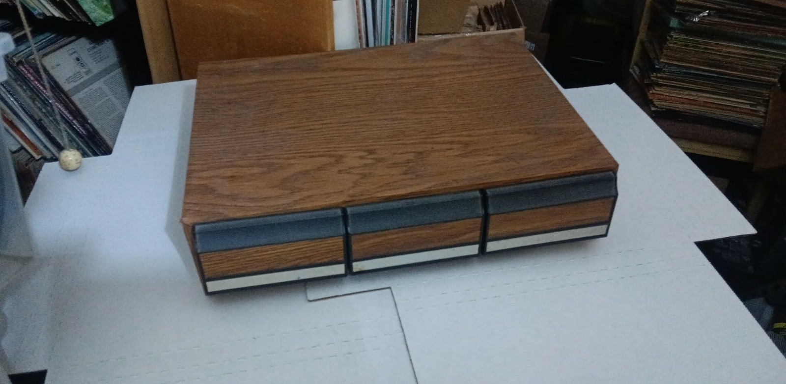 Vintage Faux Wooden 3 Drawer Cassette Tape Holder Storage Cabinet Case Holds 36