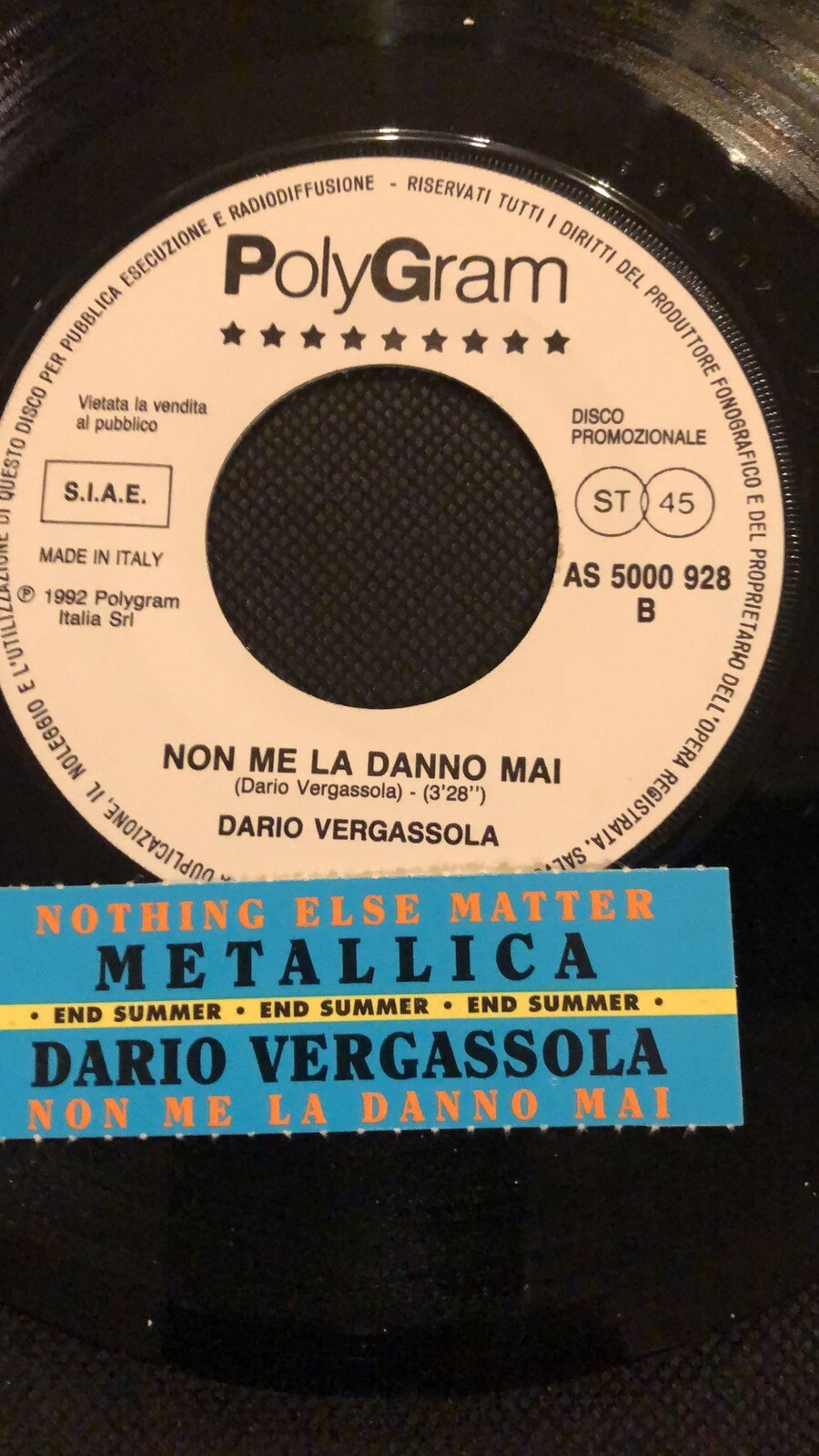 Metallica / Dario Vergassola ‎– Nothing Else Matters / Non Me La Danno Mai 45J.B