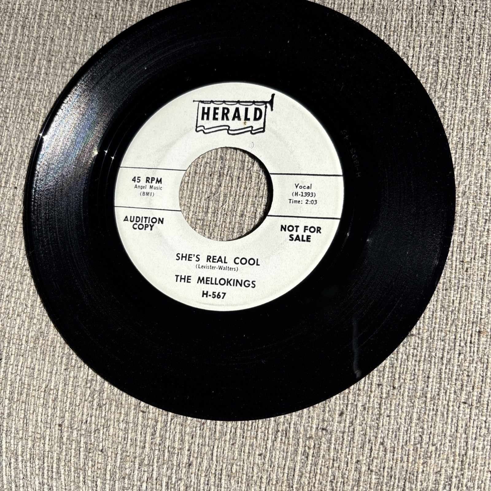 The Mello-Kings Love At First Sight She's Real Cool Herald H-567 45 RPM Promo
