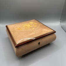REUGE VTG Italy Wood Heart Inlay Music Jewelry Box “Unchained Melody” 6.25