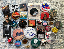 Vintage Music Pin Button Lot 80s 90s Michael Jackson Rolling Stones Elvis Preten picture