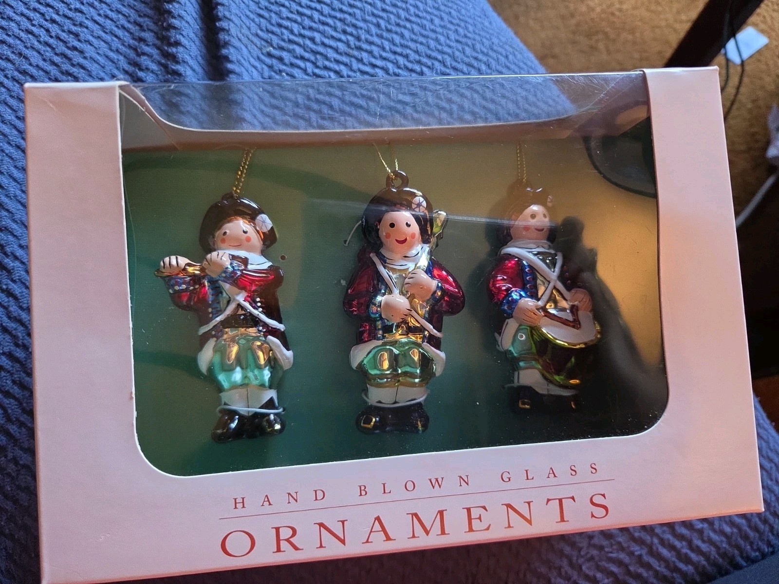 Hand blown Glass Fifes & Drums Ornaments  In Box