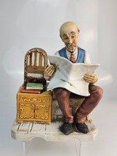 Vintage Music Box Figurine Man Reading Newspaper Radio Scene picture