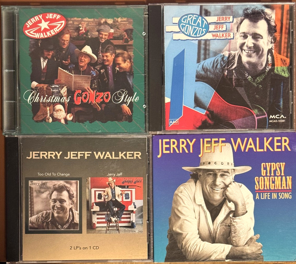 JERRY JEFF WALKER 4 CD LOT - GYPSY SONGMAN/GREAT GONZOS/GONZO CHRISTMAS + 1