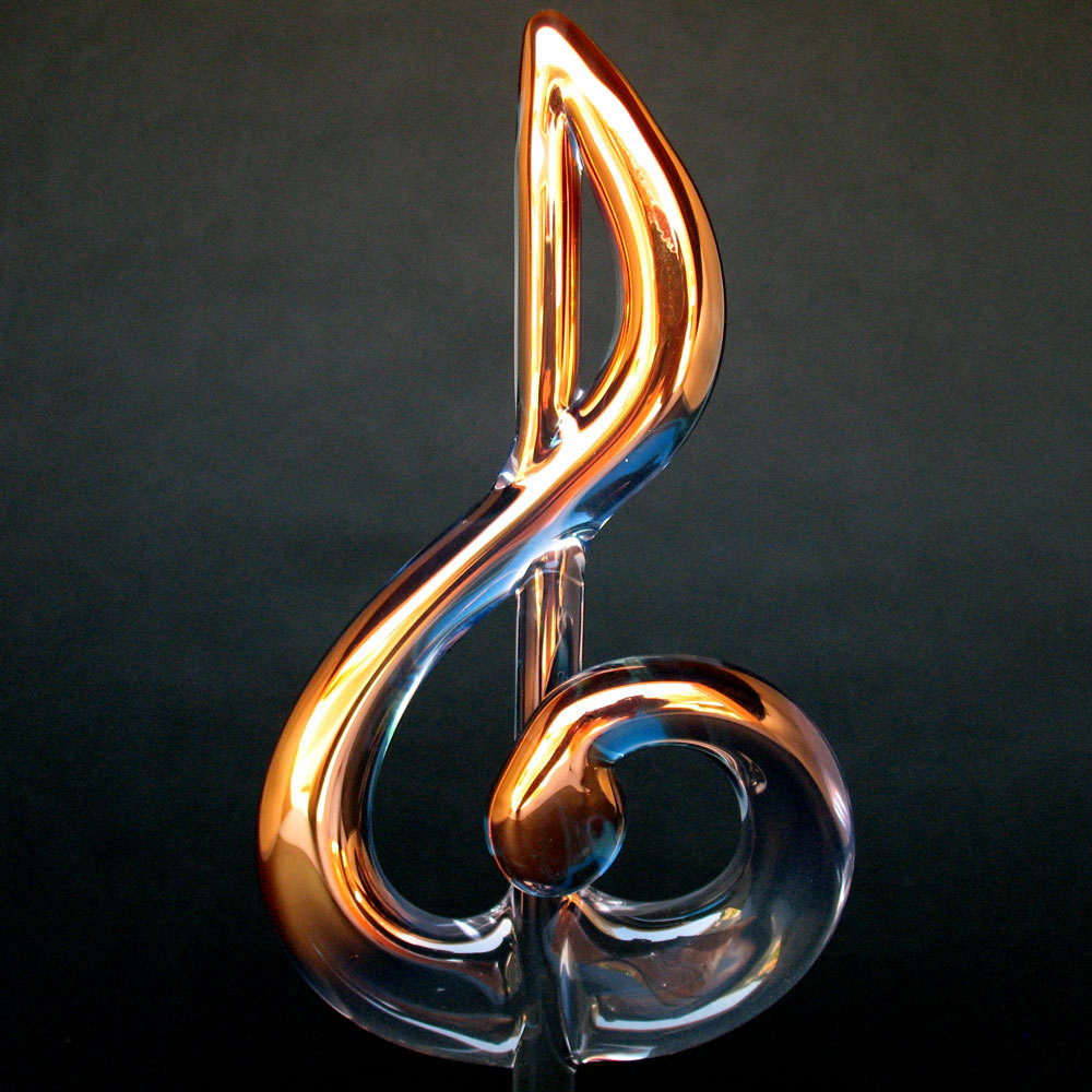 Treble Clef G Clef Figurine of Hand Blown Glass Gold