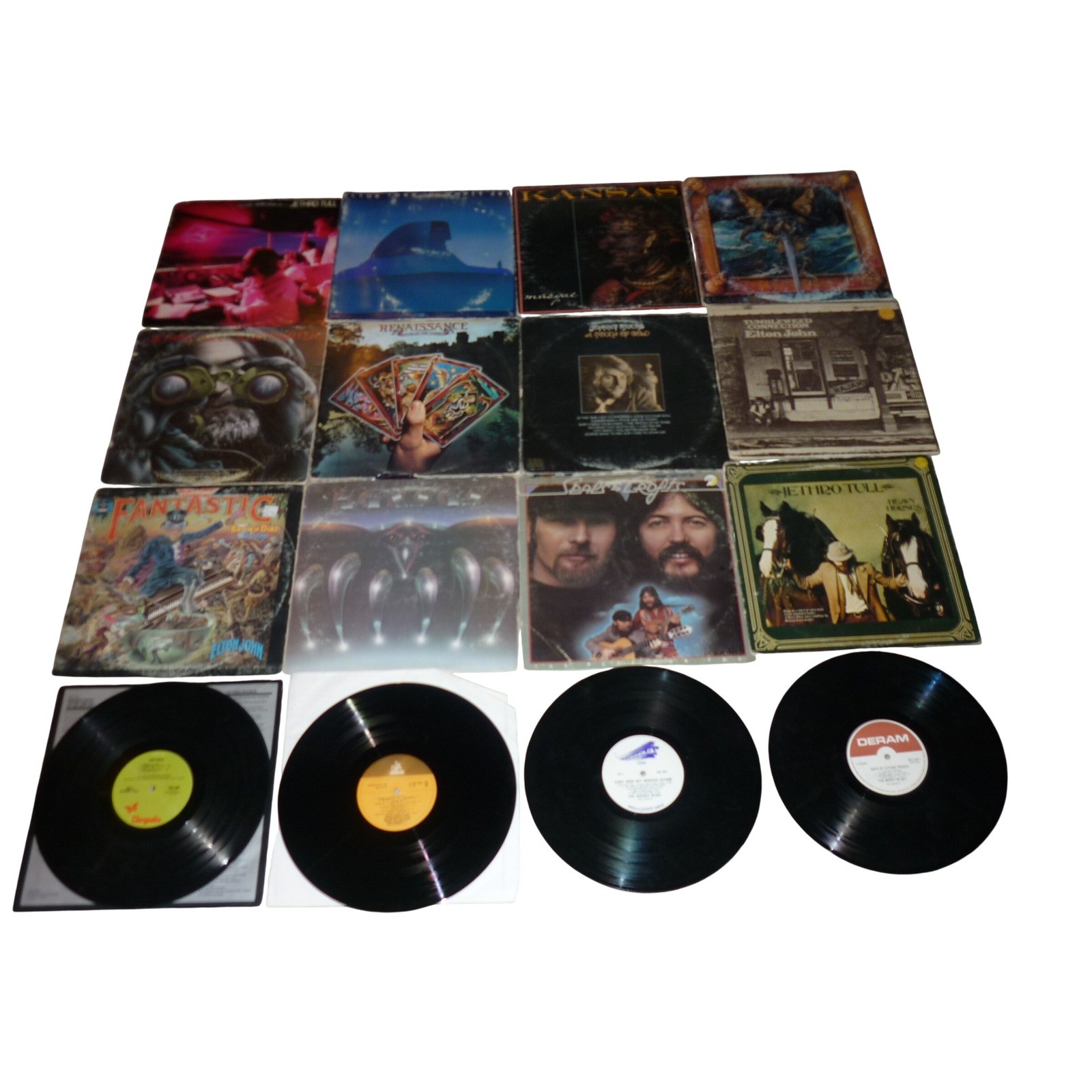 Vintage Classic Rock Vinyl Record Lot 16pc Jethro Tull Elton John Kansas LPs