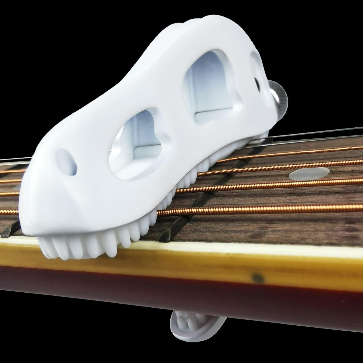 Prehistoric T-Rex Guitar Capo - Dinosaur Skull Design with Silicone Teeth, Zinc