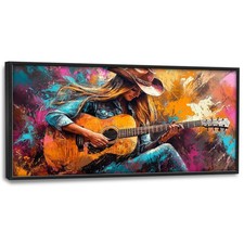 SweetFox Extra Large Cowgirl and Guitar Framed Wall Art 60L X 30W picture