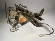 Vintage Brass Copper Metal Tin Music Box Propelled Plane - Tested - Works picture