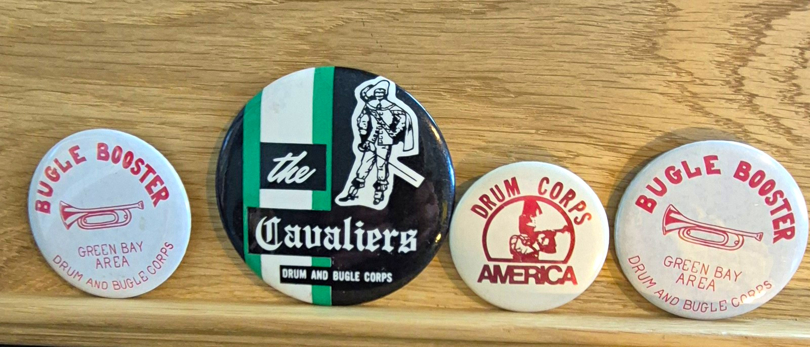 Lot of 4 Vintage Buttons The Cavaliers Drum Corps America Bugle Booster