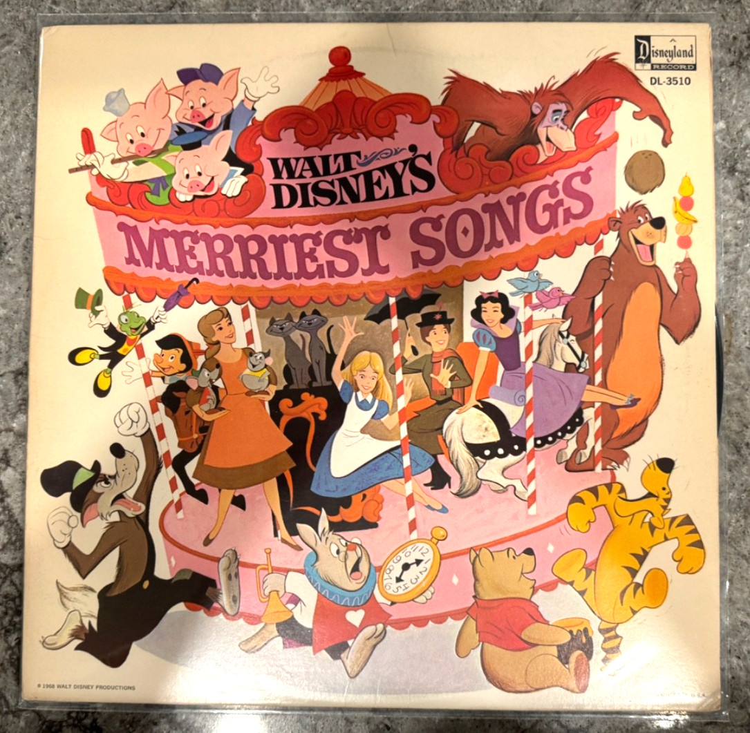 Vintage Vinyl Walt Disney's MERRIEST SONGS Disneyland 1968 GULF Promotion