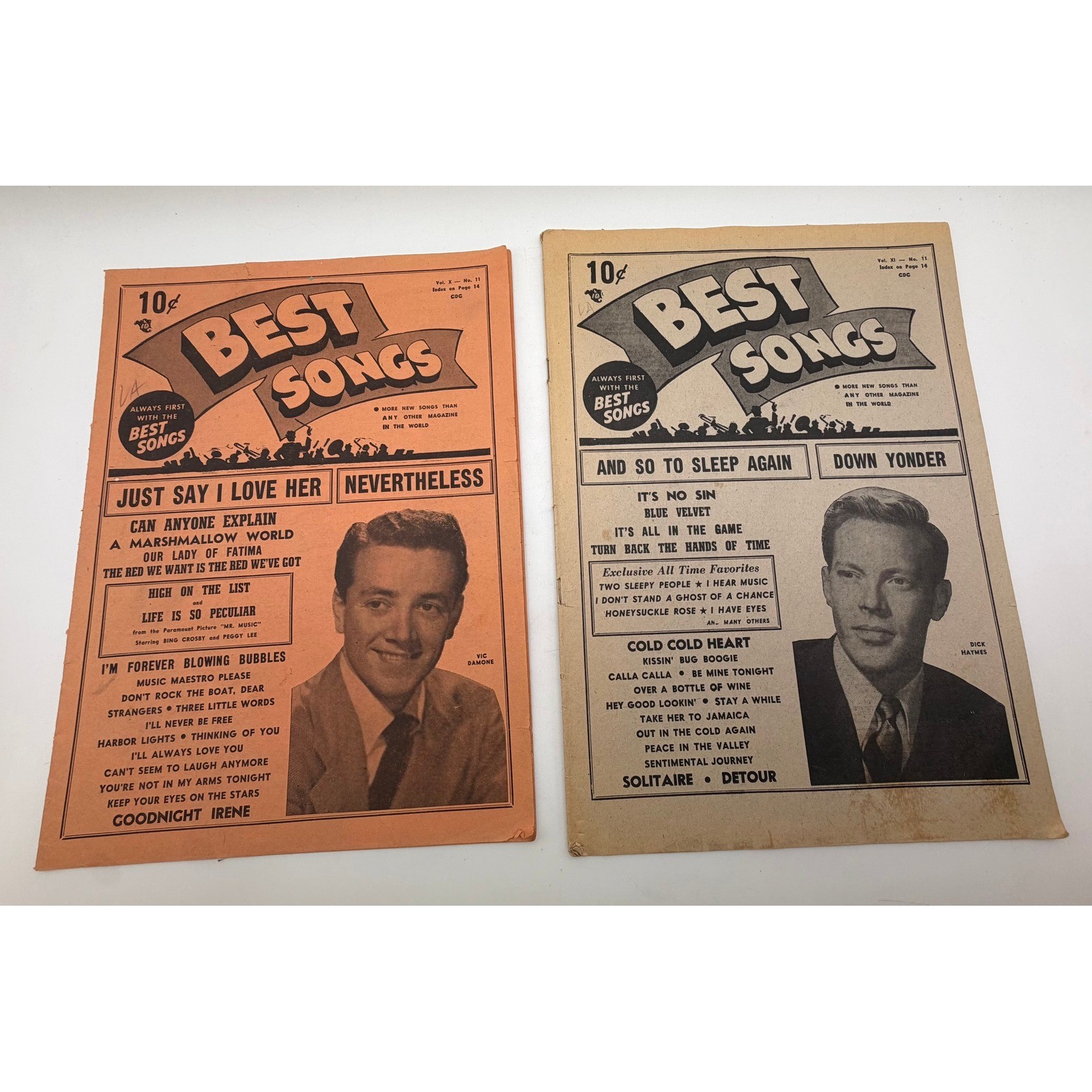 Vintage Best Songs Magazine Nov 1951 Lot of 2 Vic Damone Dick Haymes Lyrics
