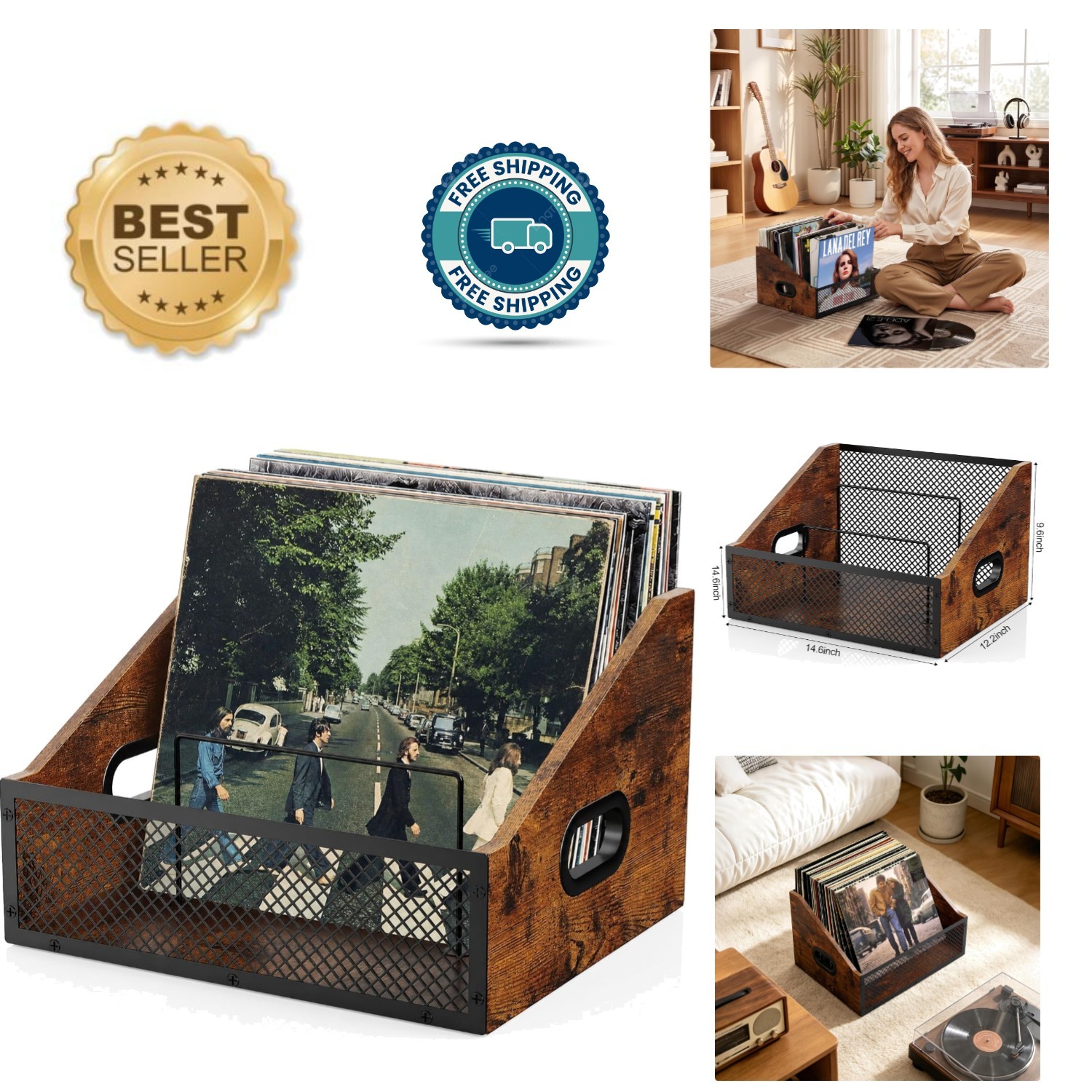 Durable Vintage-Style Record Holder with Removable Divider for Easy Organization