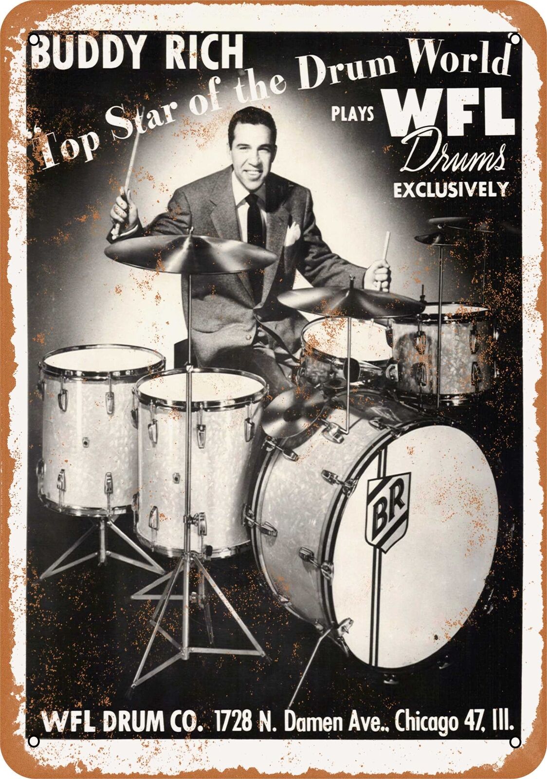 Metal Sign - 1954 Buddy Rich for WFL Drums - Vintage Look Reproduction