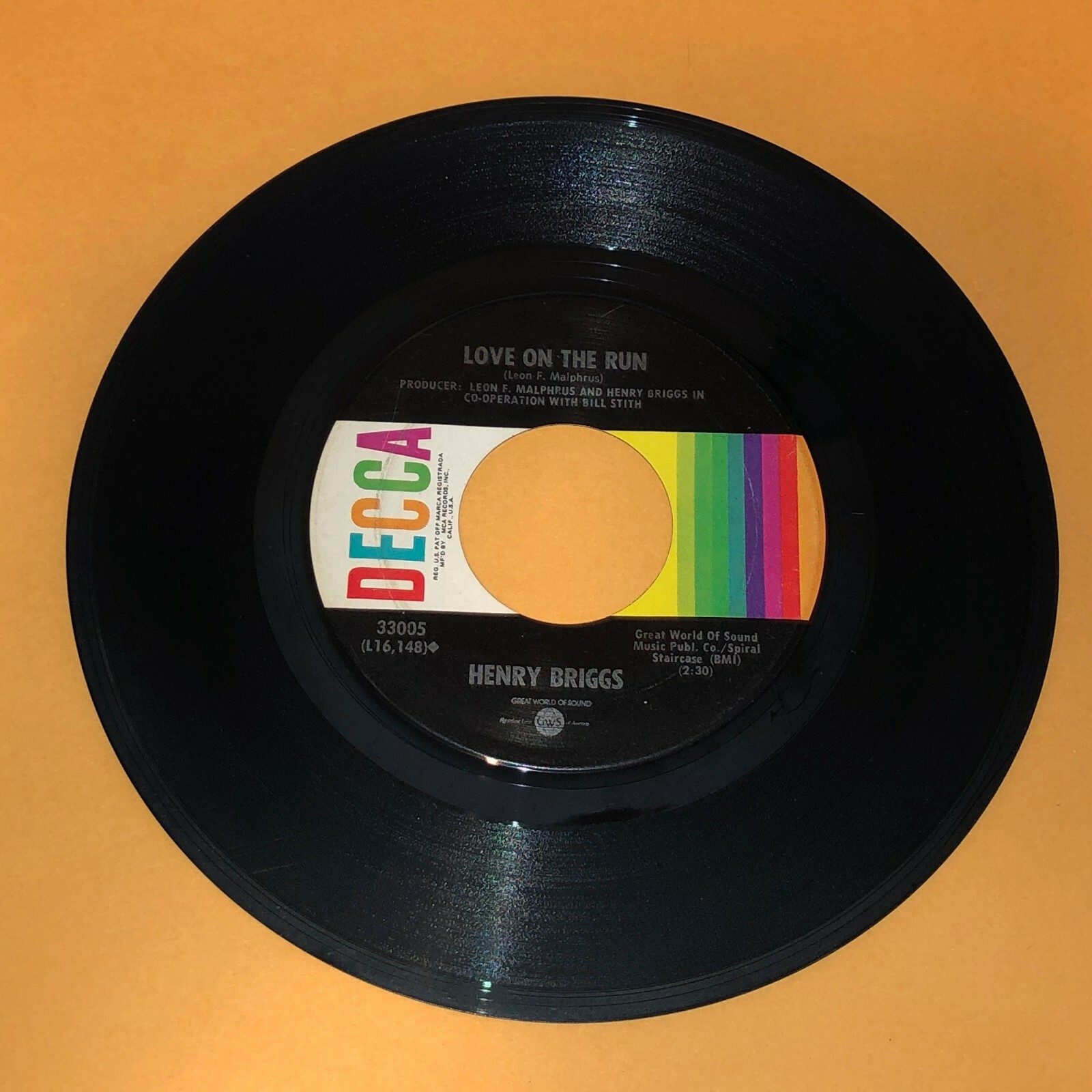 Henry Briggs Love On The Run Miss Pauline 45 rpm Decca Record Vintage Vinyl 7