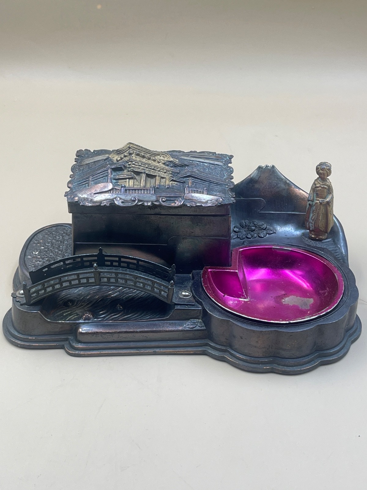Vintage Japanese Cigarette Music Box  Ashtray Brass Copper Smoker’s Companion