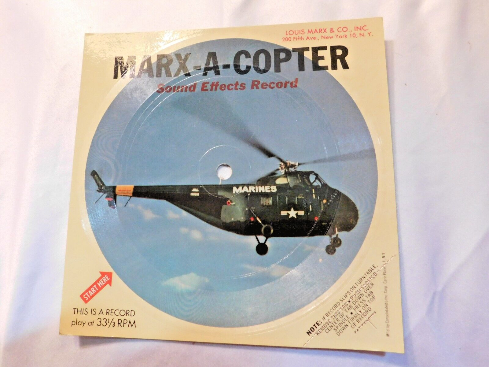 Marx-A-Copter Sound Effects Record 33 1/3 RPM Louis Marx & Co. Vintage