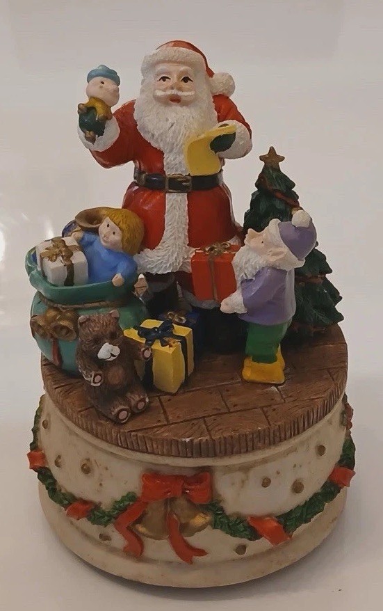 Vintage Christmas Santa Music Box Jingle Bells Holiday Decor Gifts