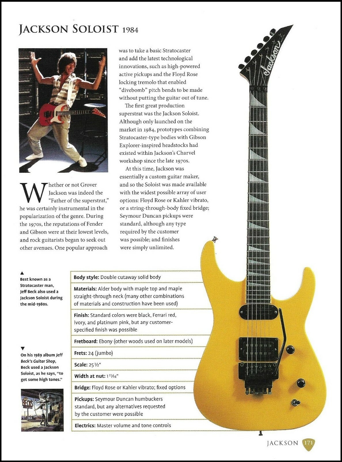 Jeff Beck Jackson Soloist guitar + Kramer 650G guitar history article with specs