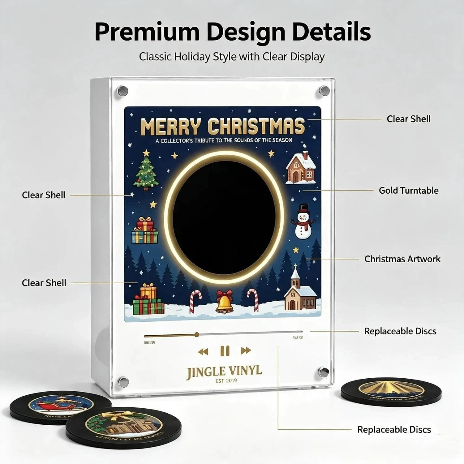 Christmas NFC Magnetic Vinyl Record Player Ambient Night Light Acrylic Music Pla