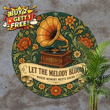 Music Lyrics Antique Floral Pattern Quote Retro Round Metal Tin Sign Decor 8x8 picture