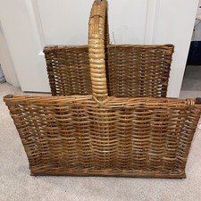 Vintage Wicker  Footed Vinyl Album Magazine Rack Stand Firewood Holder 17x13x18” picture