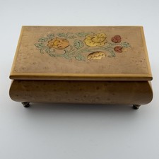Vintage Reuge Italian Music Jewelry Box Floral Inlay Swiss Movement Italy picture