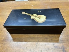 Vintage Couroc Custom Guitar Inlaid Trinket Box Giftware Handcrafted Solid Black picture