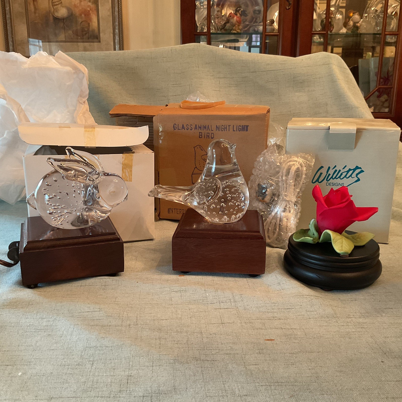 2 Vintage Art Glass Light-Up Paperweights & \