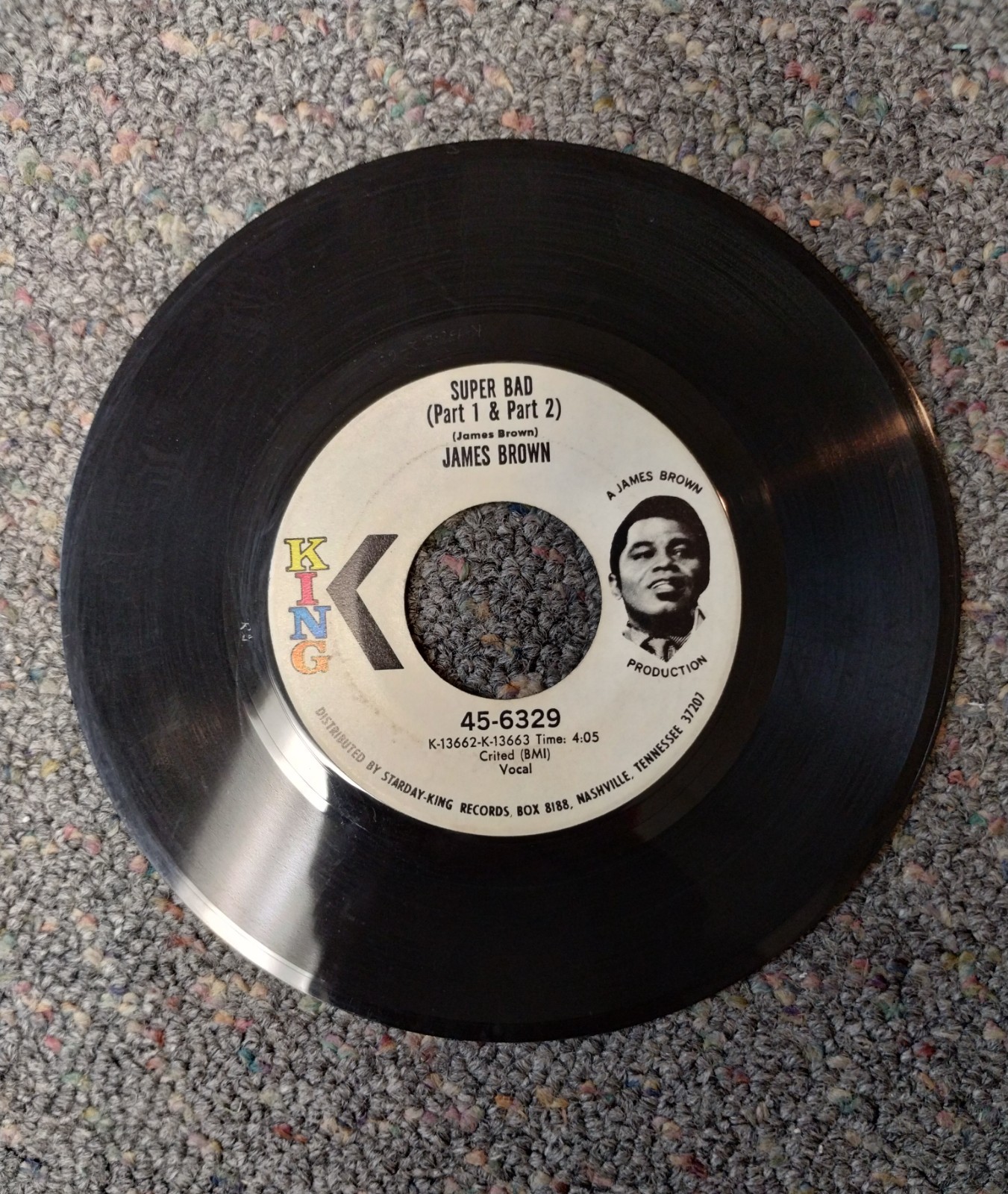 James Brown Super Bad Vinyl 45 Record- Rare Commercial White Label Version- VG