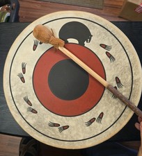 Vintage 1991 Henry Samora All One Tribe Taos NM Bear Rawhide Drum 14