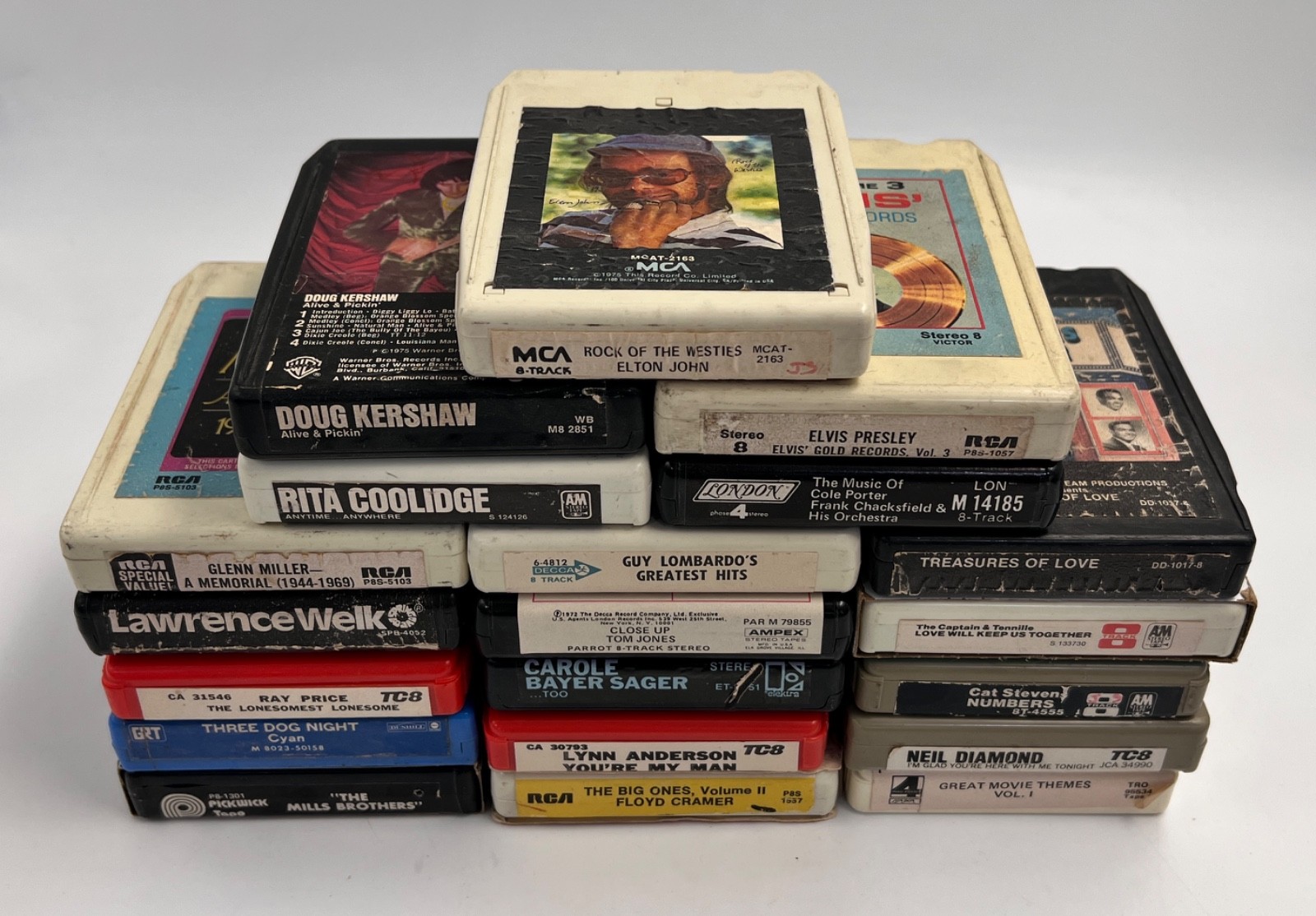 Lot of 20 Vintage 8-Track Tapes Elton John,Elvis Presley,Doug Kershaw, Tom Jones