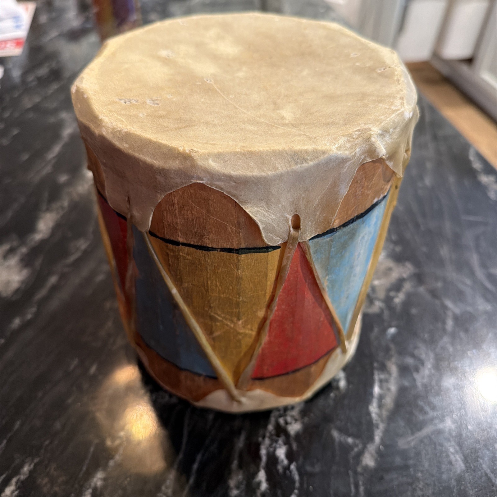 Pueblo Native American Painted Rawhide  Hand Drum 6.5  