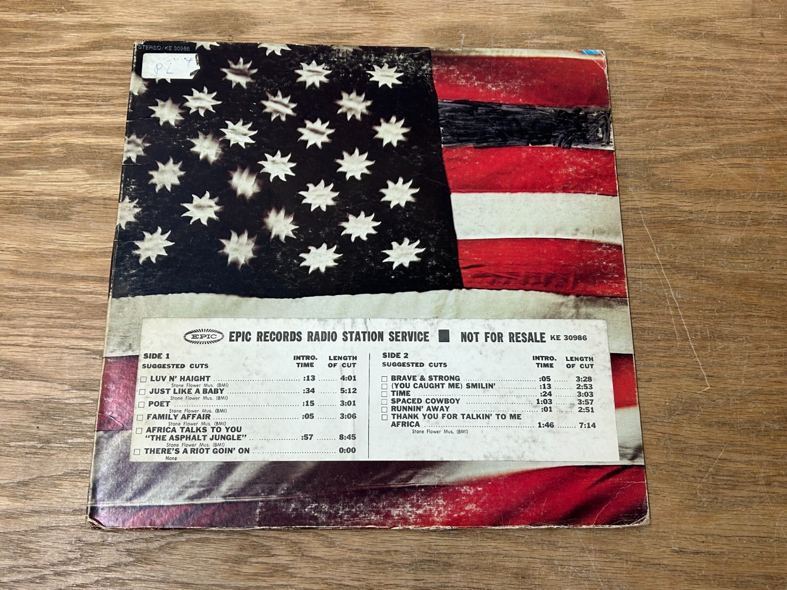 Sly Family Stone There's a Riot Goin On LP 1971 Epic KE 30986 Radio Promo VG+