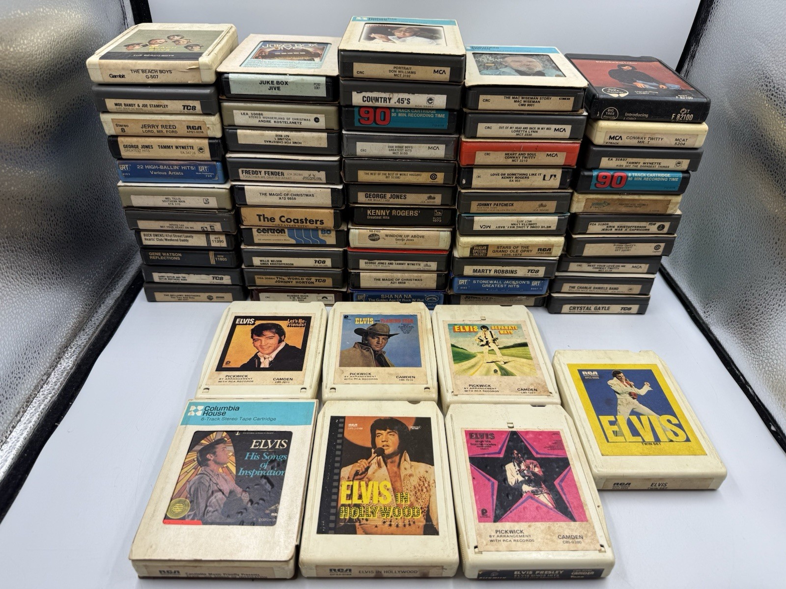 Huge Lot of 59 Vintage 8-Track Tapes - Country & Mixed Elvis Untested