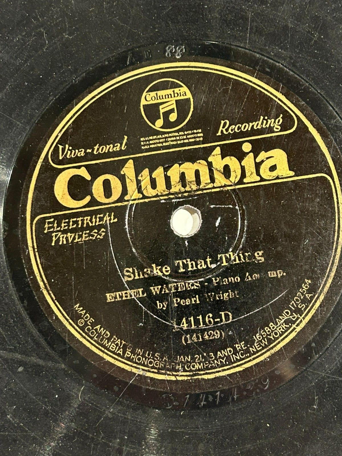 78 RPM Ethel Waters - No Man\'s Mamma / Shake That Thing Electrical Press