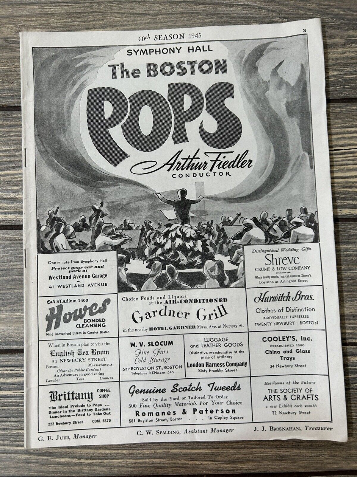Vintage 1945 60th Season The Boston Pops Arthur Fiedler Conductor Symphony Hall
