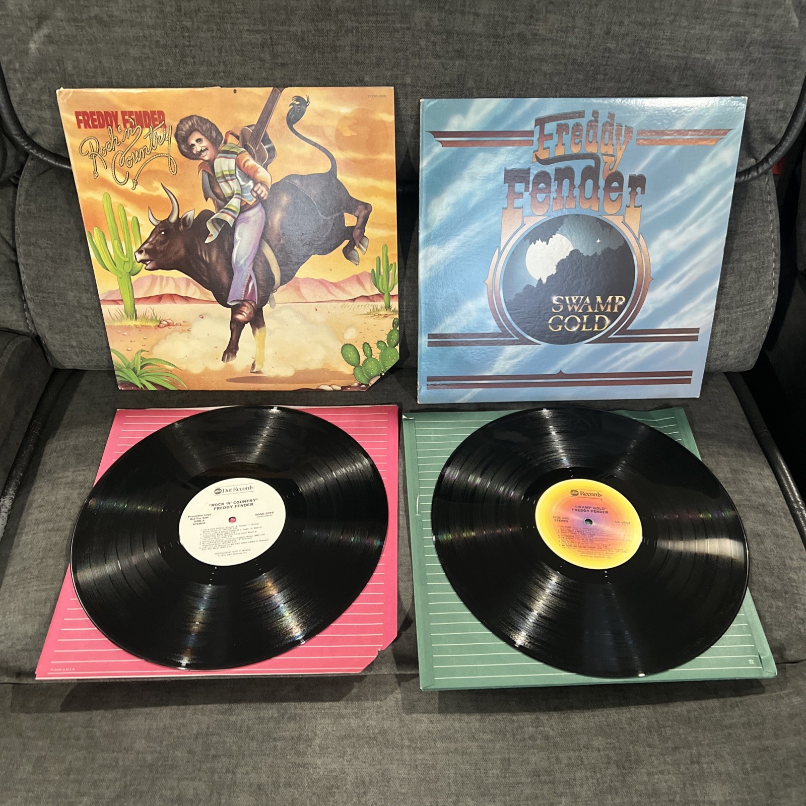 Freddy Fender 2 Vinyl Record LP Album Lot Swamp Gold 1978 & Rock N Country PROMO