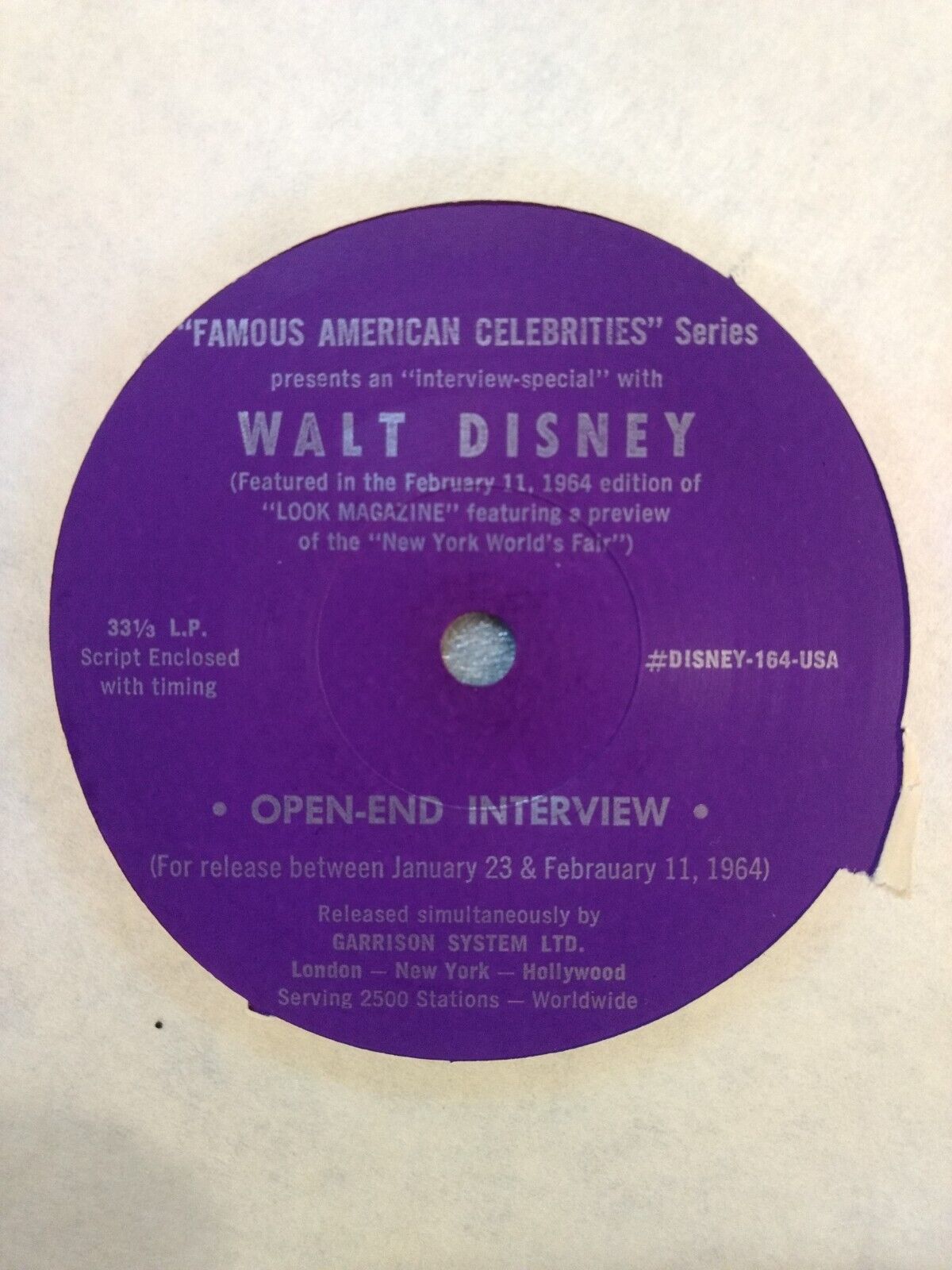 Radio Interviews Walt Disney (1964 Worlds Fair) / William Bronson 7\