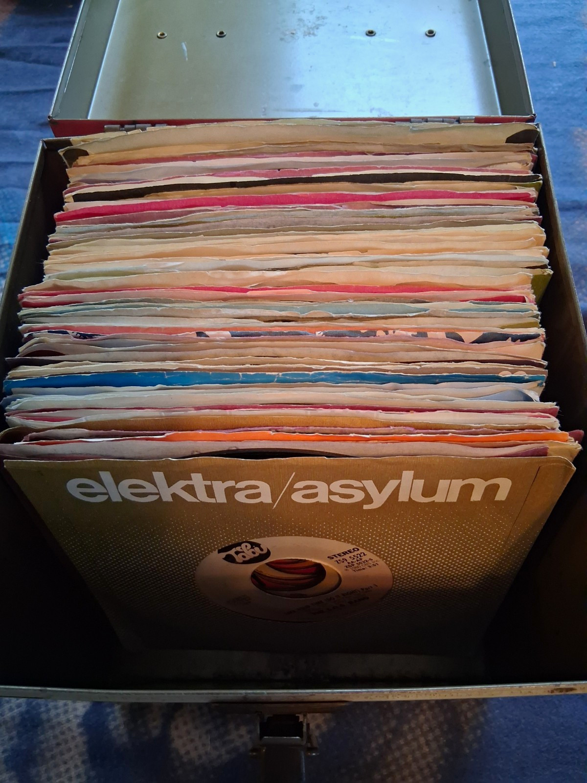 Vintage Red Large Metal Storage Box Filled w/ 45 Records 1970s Time Capsule