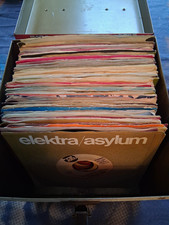 Vintage Red Large Metal Storage Box Filled w/ 45 Records 1970s Time Capsule picture