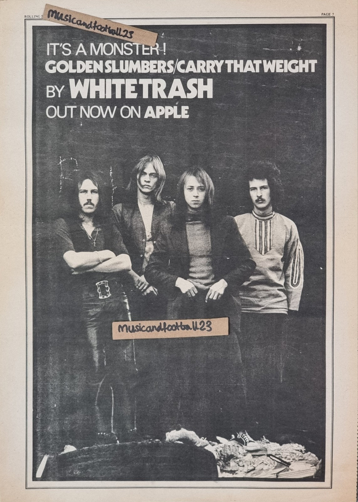 RARE Apple17 WHITE TRASH GOLDEN SLUMBERS/CARRY THAT WEIGHT 1969 Advert 16½x11