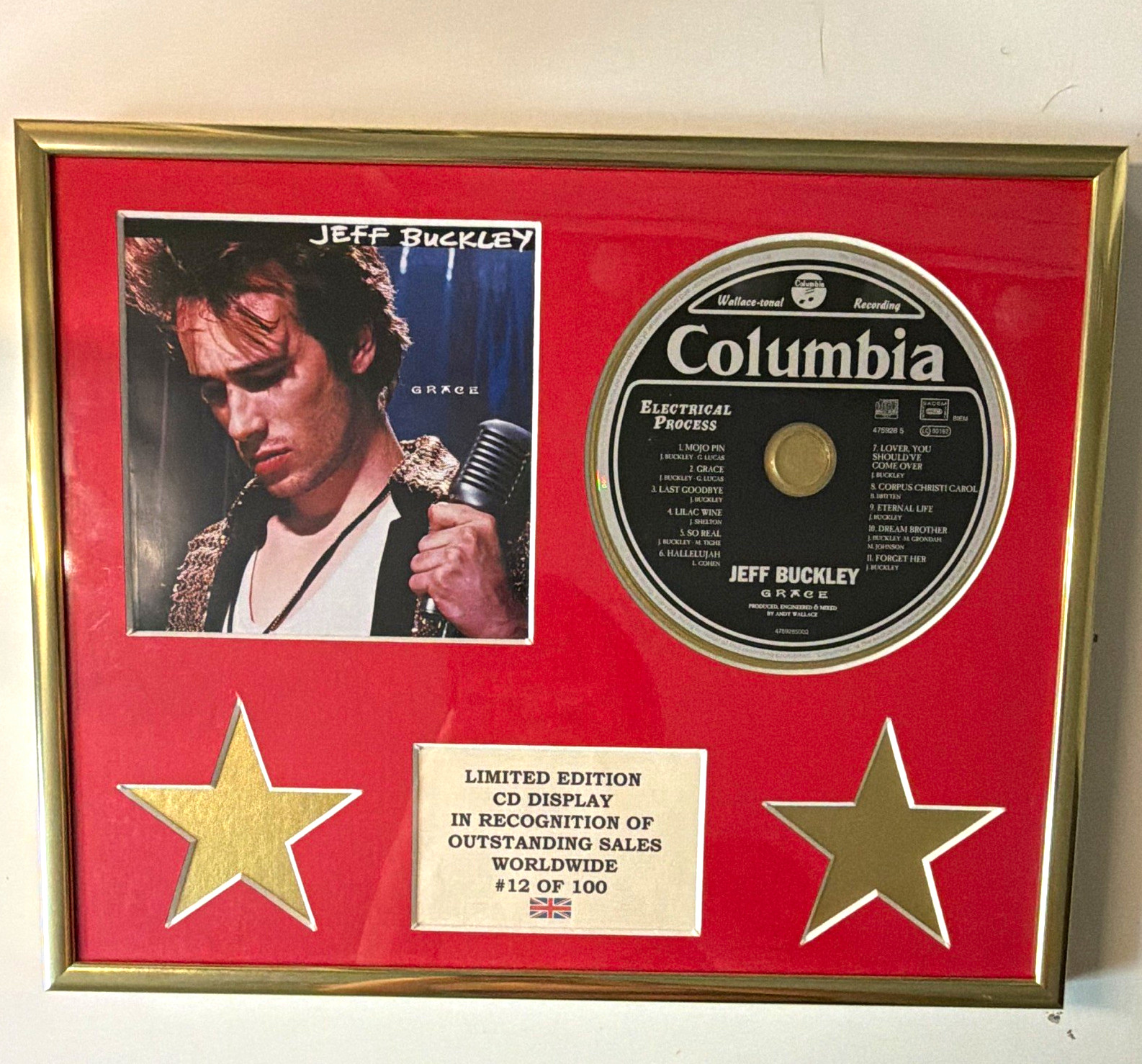 Jeff Buckley Grace Limited Edition Framed CD Presentation Disc #12 of 100