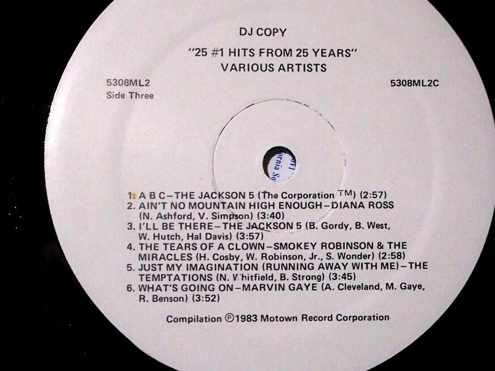 Rare  DJ Cop25 #1 Hits from 25 years 2 LP  Jackson 5 Marvin Gaye  White Labe