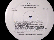 Rare  DJ Cop25 #1 Hits from 25 years 2 LP  Jackson 5 Marvin Gaye  White Labe picture